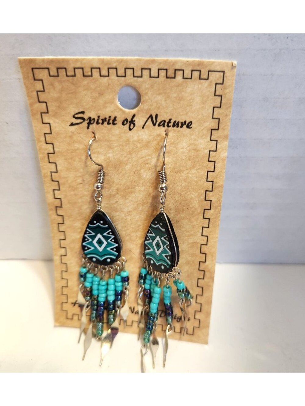 Spirit of Nature Southwestern Beaded Silver Tone Aqua Fringe Dangle Earrings